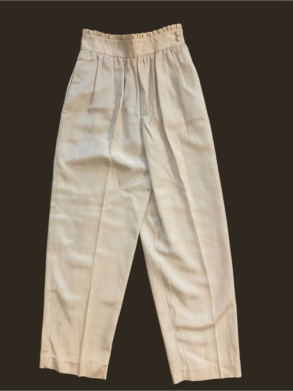 Women’s Vintage Cream Silk High Waisted Pleated Pearl Button Pants size 00